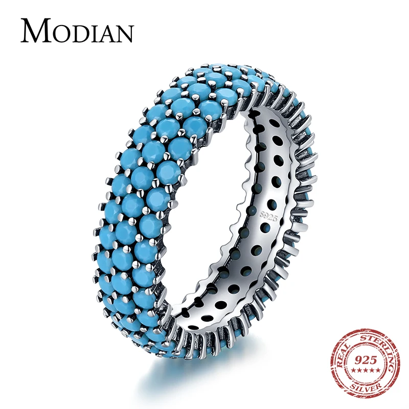 Top Trends: MODIAN Genuine 925 Sterling Silver Luxury Turquoise Finger Rings For Women Vintage Retro Bohemian Style Rings Fine Jewelry Anel Shoppable Styles