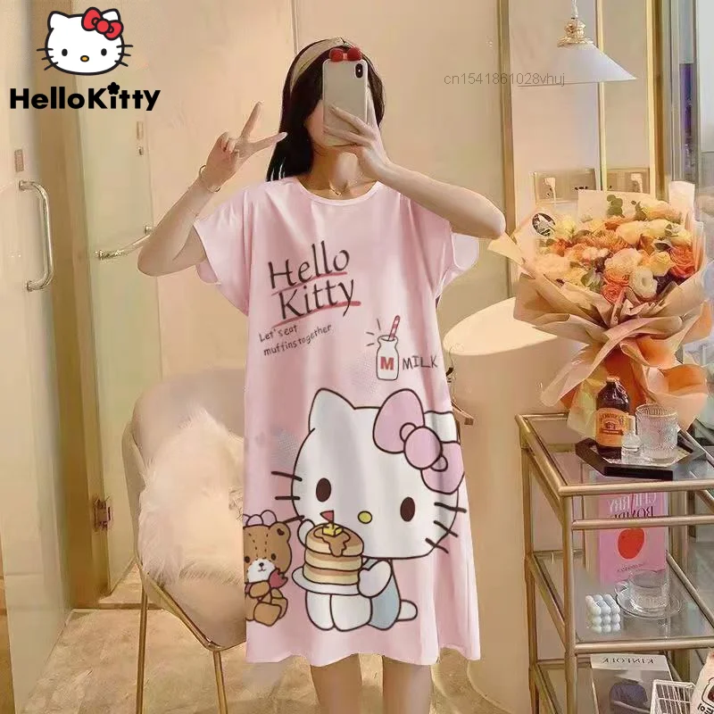 Top Trends: Sanrio Hello Kitty Print Cartoon Sleepwear Cute Nightdress Disney Daisy Mickey Duck Thin Summer Female Pajamas Nighty Home Wear Shoppable Styles