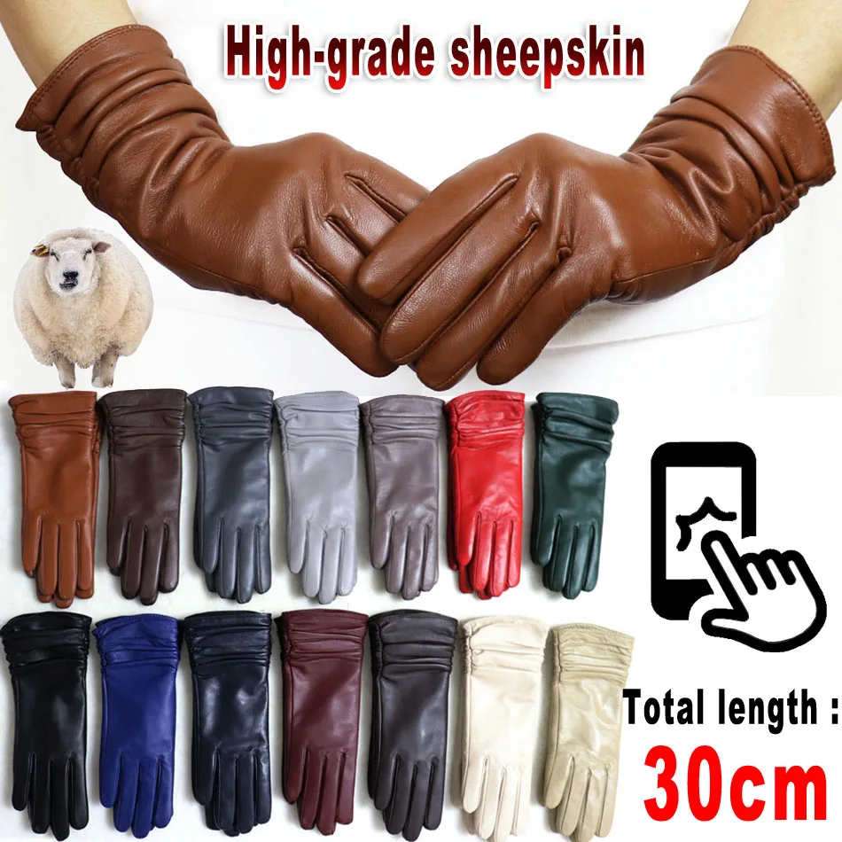 Top Trends: High-grade Leather Gloves Sheepskin Warm Knitted Flannel Lining Touch Screen Color Leather Gloves Driving Genuine New Style 2022 Shoppable Styles