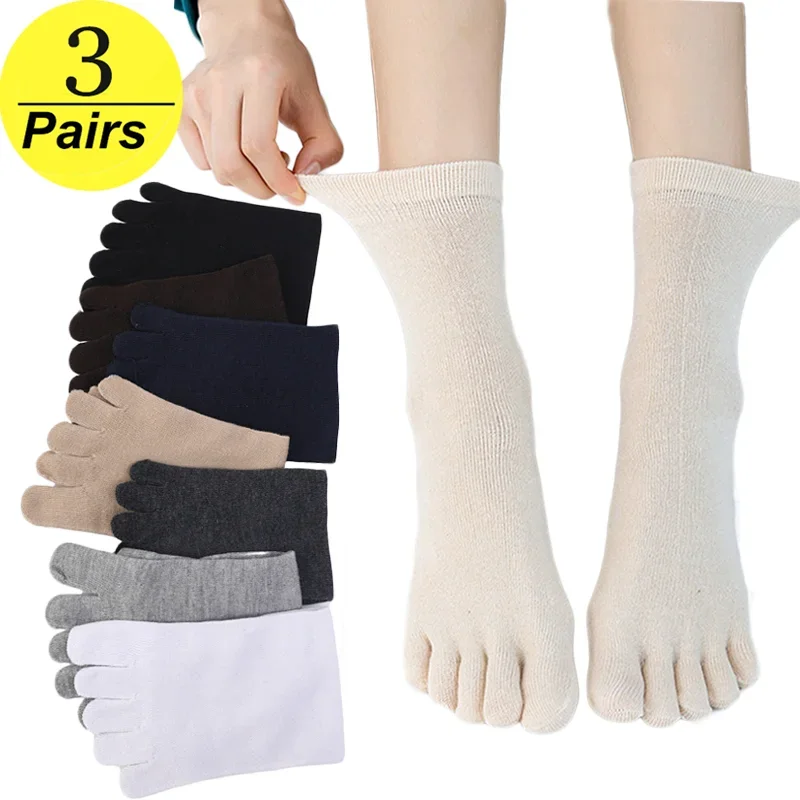 Top Trends: Men Women Cotton Five Fingers Socks Solid Color Black White Breathable Toe Socks Sports Running Crew Sweat Deodorant Sock Shoppable Styles