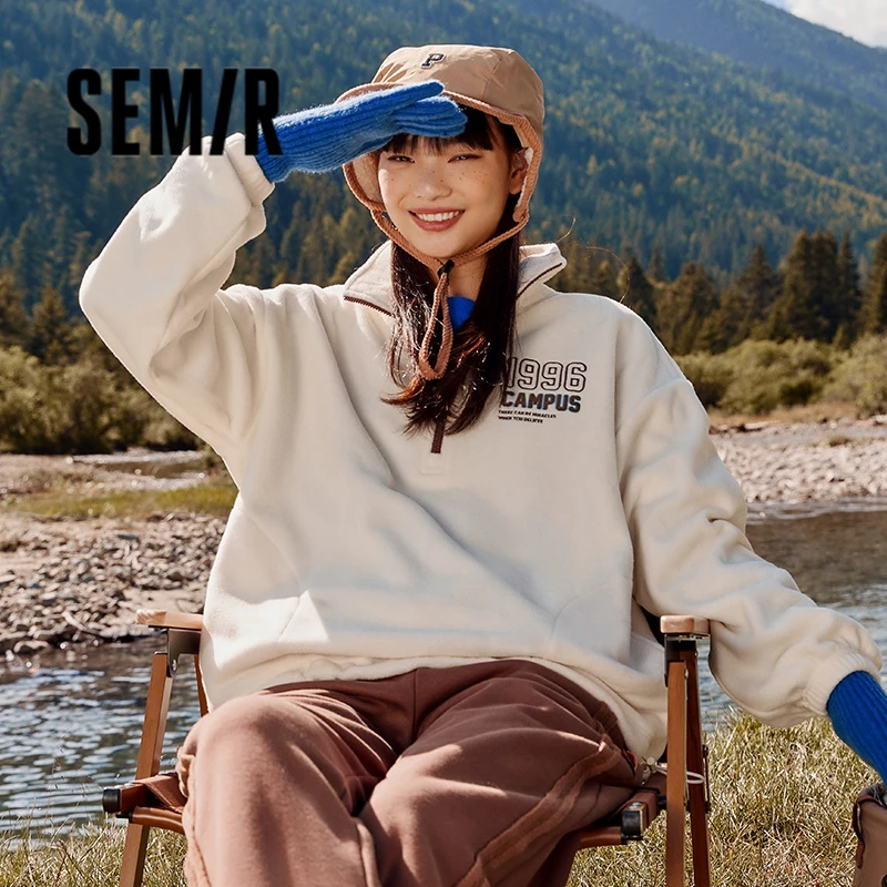 Top Trends: Semir Women Sweater Antistatic Polar Fleece 2023 Winter New Casual Embroidery Stand Collar Casual Half Zipper Sweater Shoppable Styles