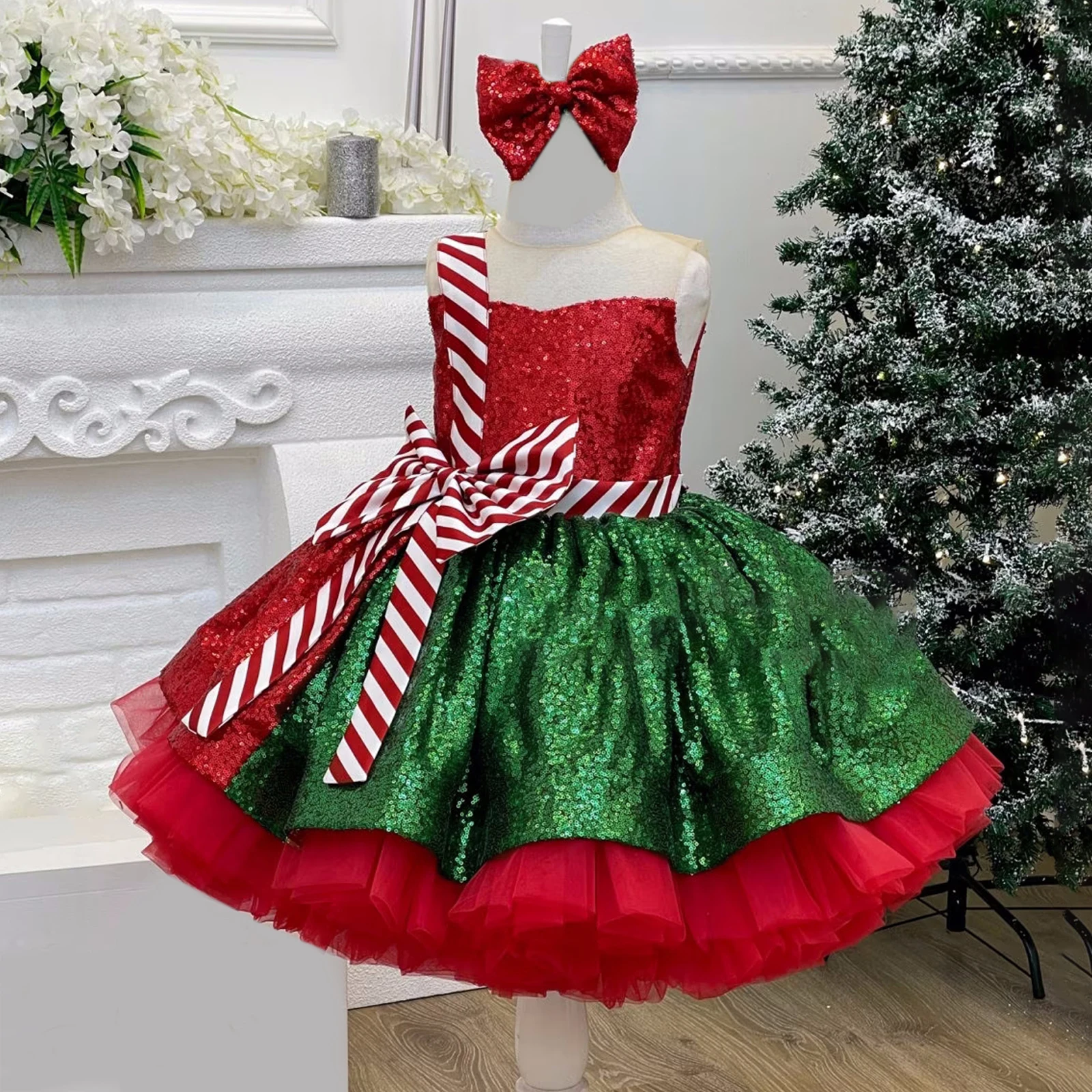 Top Trends: Striped Bow Christmas Dresses For Girls Elegant Fluffy Tulle Cosplay Costumes Party Girls Princess Red Xmas Dress Birthday Gown Shoppable Styles