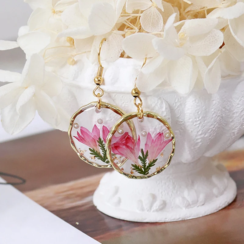 Top Trends: Unique Dried Flower Earring Luxury Natural Flower Round Earrings Creative Women Statement Jewelry Elegant Girls Ear Accessories Shoppable Styles