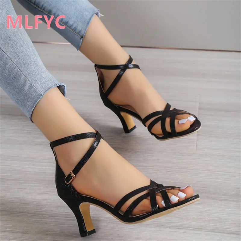 Top Trends: 2023 Summer New Fashion Sexy Slim High Heel Sandals Women&#039;s Large Cross Strap Gold Heel Sandals Shoppable Styles