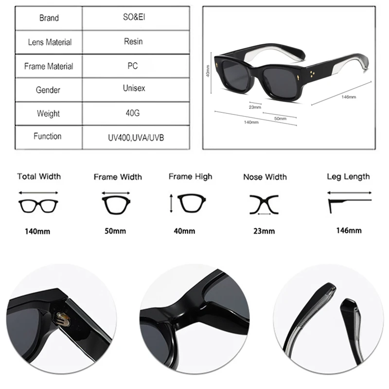 Top Trends: SO&EI Vintage Square Sunglasses Women Fashion Rivets Wide Legs Eyewear Men Trending Punk Double Color Sun Glasses Shades UV400 Shoppable Styles - Image 4