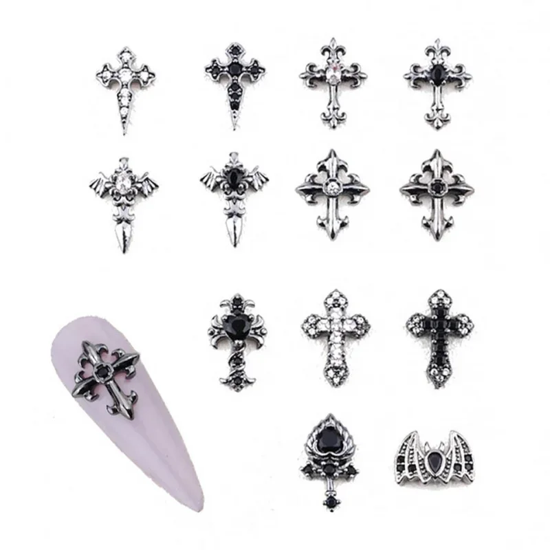 Top Trends: 5Pcs Cross Zircon Nail Art Charms Punk Designer Luxury Accessories Vintage Black Rinestones 3d Rhinestones For Nails Design Shoppable Styles