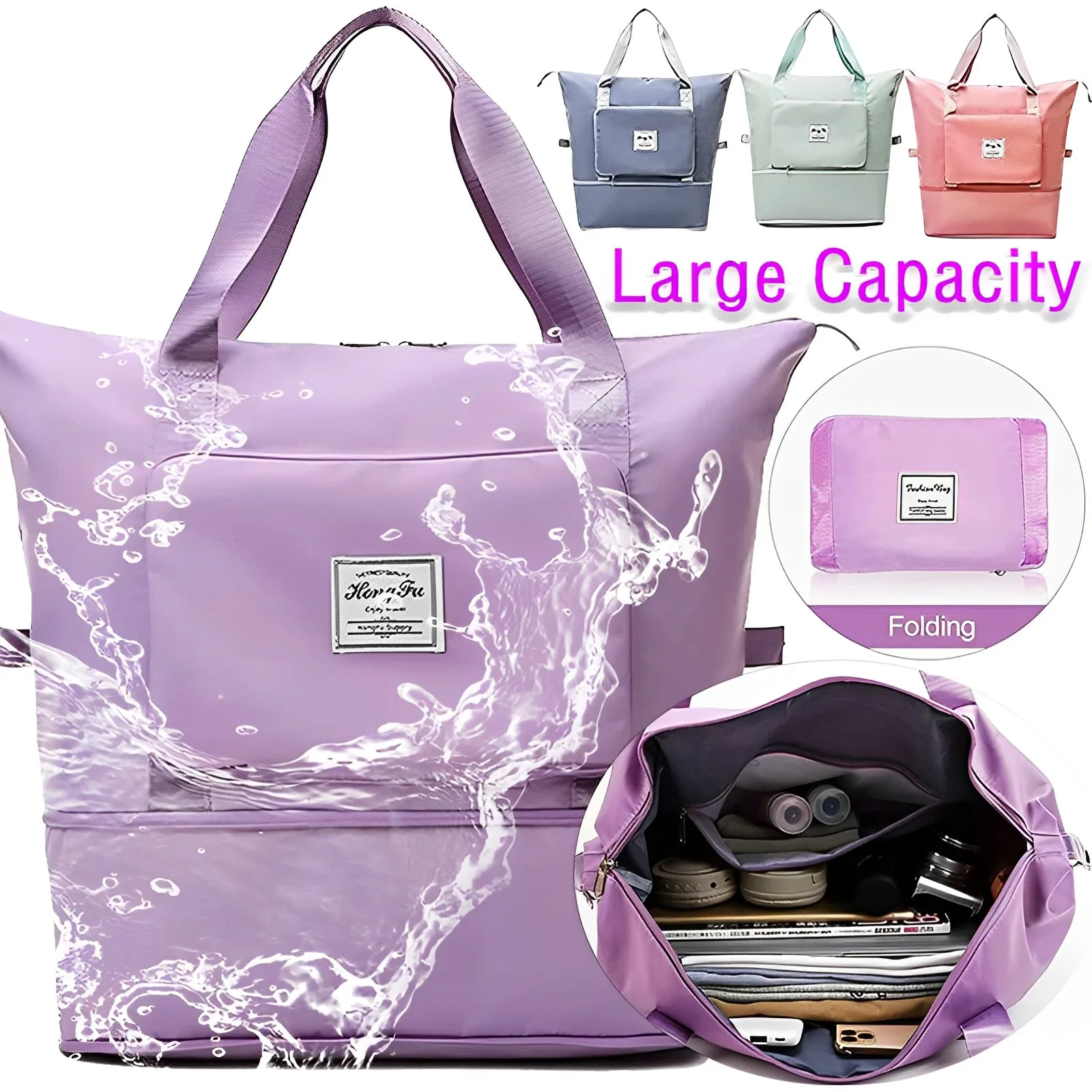 Top Trends: Large Capacity Folding Travel Bags For Women Gym Yoga Storage Shoulder Bag Men Waterproof Luggage Handbag Travel Duffle Bag Shoppable Styles