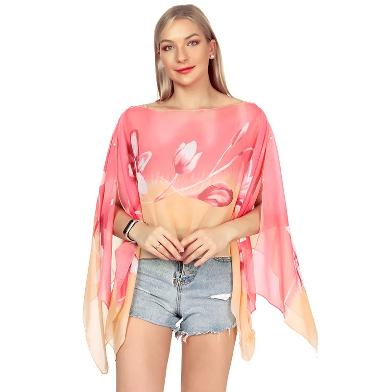 Top Trends: Women Sun Protection Shawl For Cycling Lady Summer Chiffon T-shirt Holiday Flower Scarf Bikini Blouse Breathable Beach Wrap Shoppable Styles - Image 6