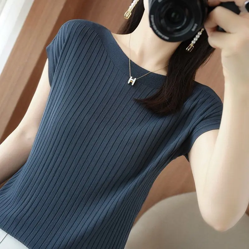 Top Trends: Women&#039;s Clothing Elegant All-match Solid Color Ice Silk T-shirt 2023 Summer Female Korean Simplicity Loose Short Sleeve Tops Shoppable Styles