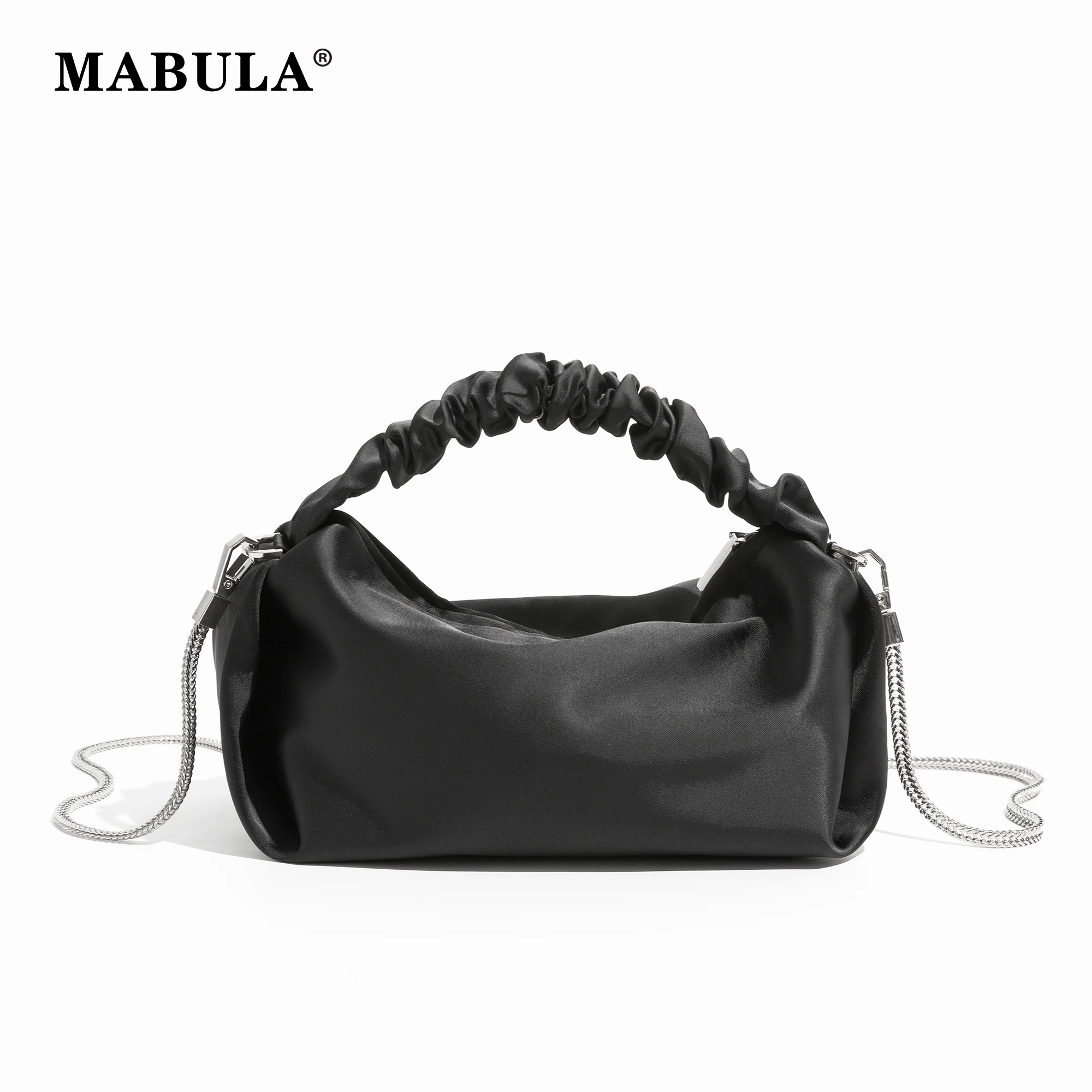 Top Trends: MABULA Luxury Stylish Scrunchie Satin Top Handle Purses Ruched Design Simple Crossbody Hobo Bag Brand Women Clutch Handbags Shoppable Styles