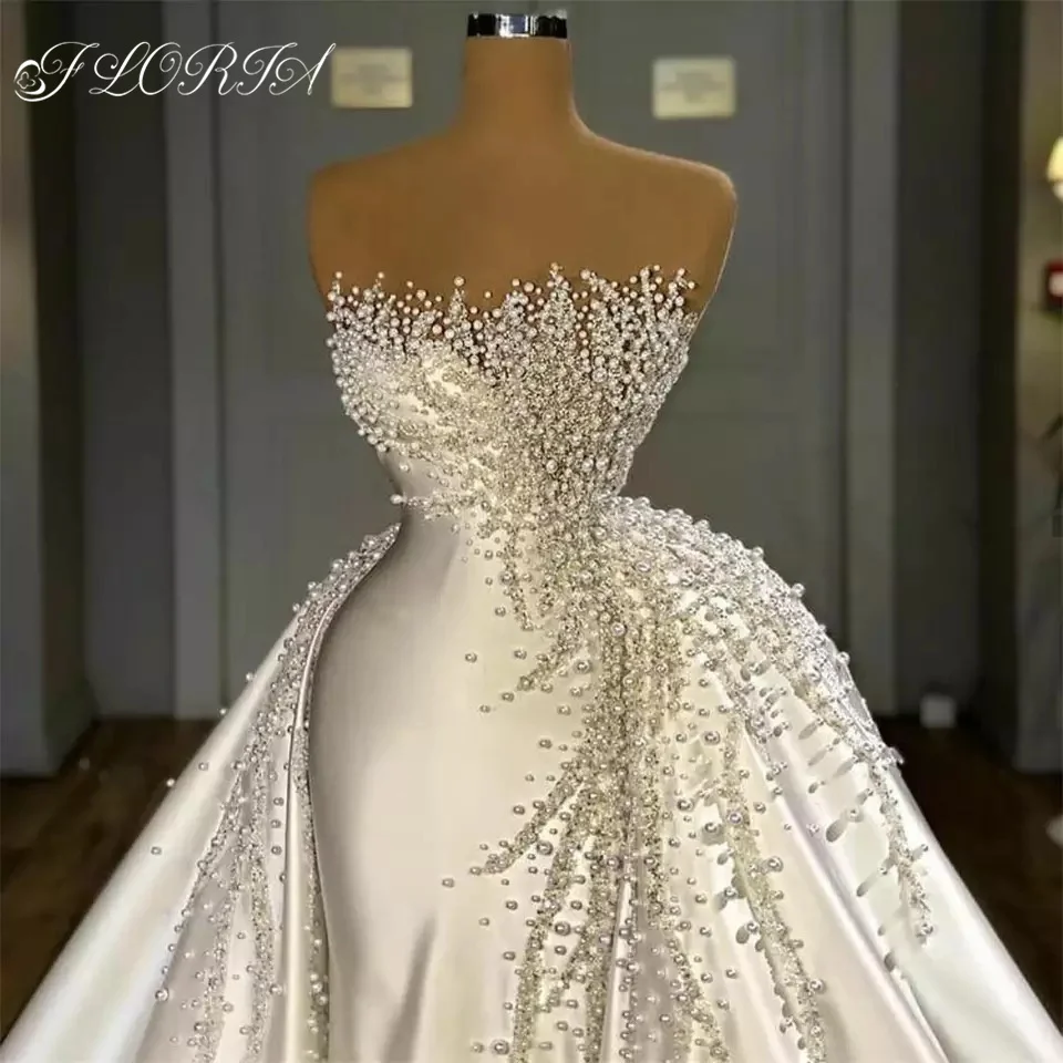 Top Trends: Vestido De Noiva Elegant Pearls Crystal Mermaid Wedding Dress 2022 High End Strapless Overskirt Satin Bridal Gown African Woman Shoppable Styles