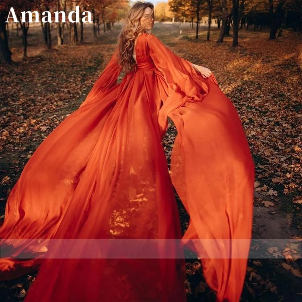 Top Trends: Amanda Trumpet Sleeve 30D Chiffon فساتين السهرة Red Long Sweep Train Flying Prom Dress 2023 Sexy V-neck A-line Prom Gown Shoppable Styles