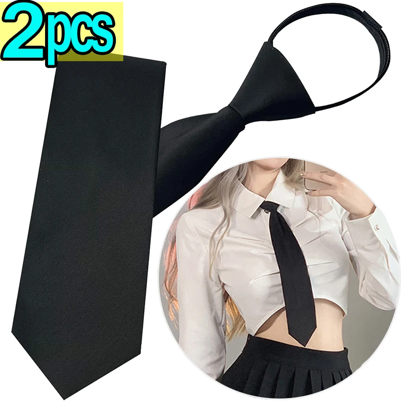 Top Trends: Unisex Black Simple Clip On Tie Security Zipper Tie Uniform Shirt Suit Neckties Steward Matte Lazy Men Neck Ties Women Students Shoppable Styles