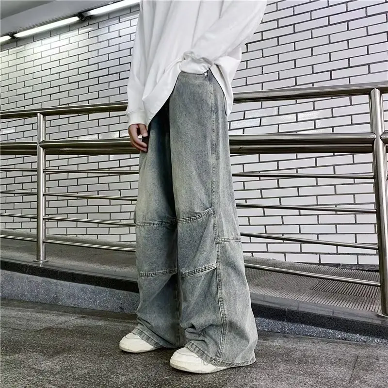 Top Trends: Hip Hop Distressed Wide-leg Jeans Pants Men Patchwork Denim Mopping Trousers Male Vintage Loose Casual Japanese Streetwear Shoppable Styles