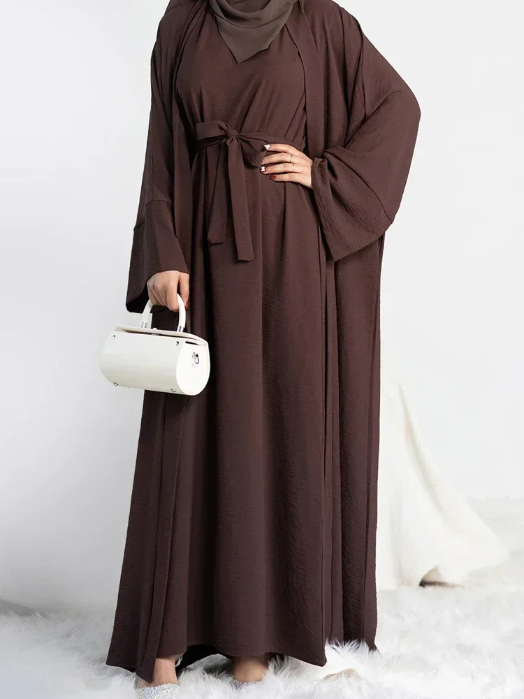 Top Trends: 2 Piece Abaya Kimono Matching Muslim Set Ramadan Abayas For Women Dubai Turkey Inner Hijab Dress African Islam Clothing Jilbabs Shoppable Styles