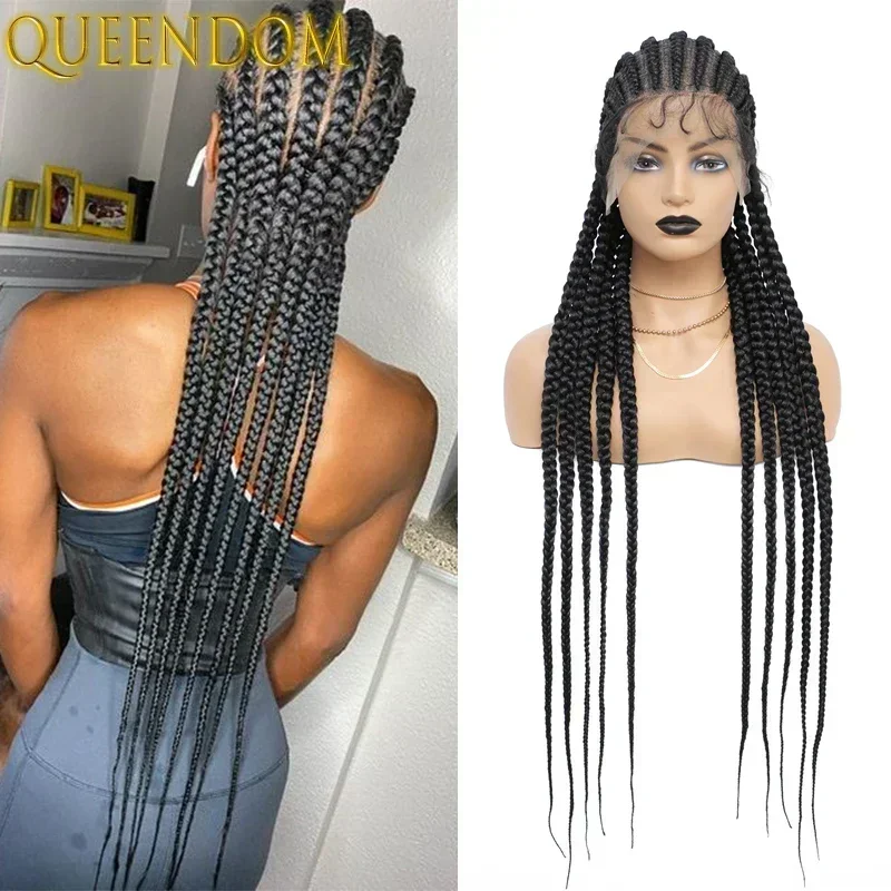 Top Trends: 36inch Full Lace Box Braid Wig With Baby Hairs Cornrow Box Braided Wig 360 Lace Front Wig Ombre Synthetic Braided Wigs For Women Shoppable Styles