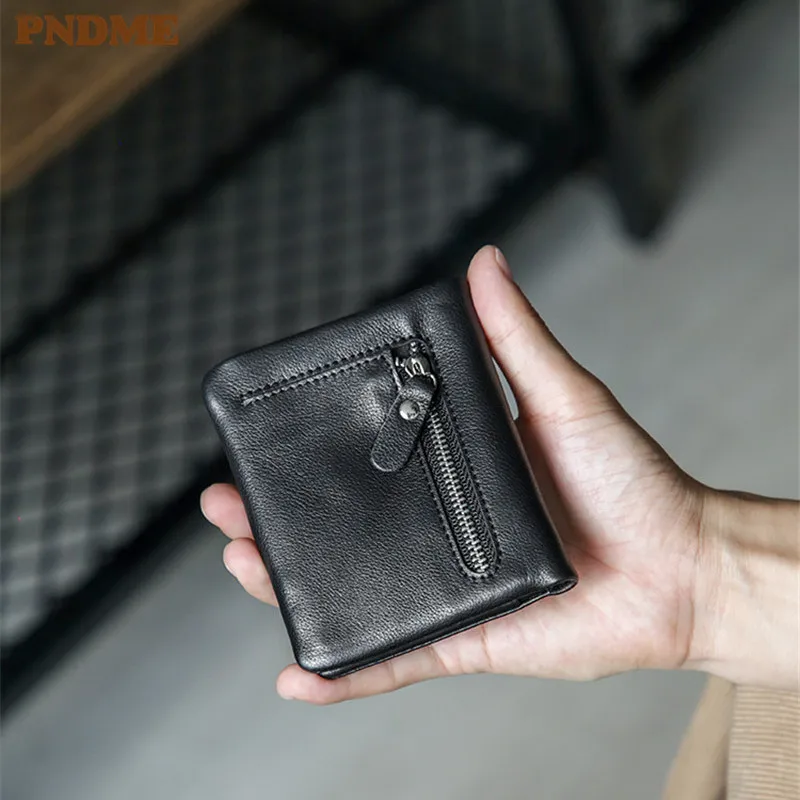 Top Trends: PNDME Casual First Layer Leather Men Women&#039;s Black Small Purse Organizer Luxury Soft Real Cowhide Coin Pocket Minimalist Wallet Shoppable Styles