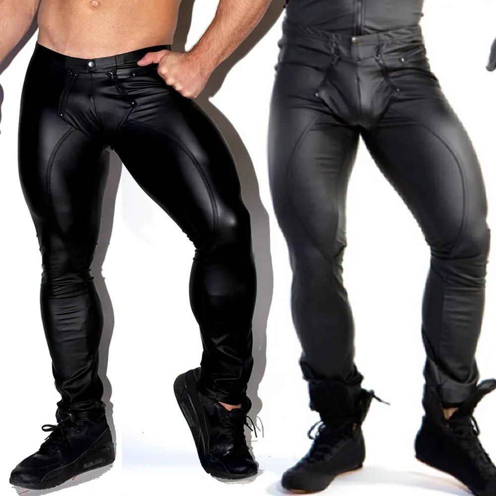 Top Trends: Men's Leather Trousers PU Leather Legging Wet Look Skinny Pouch Open Pants Pants Clubwear Tights Punk Clothing Shoppable Styles