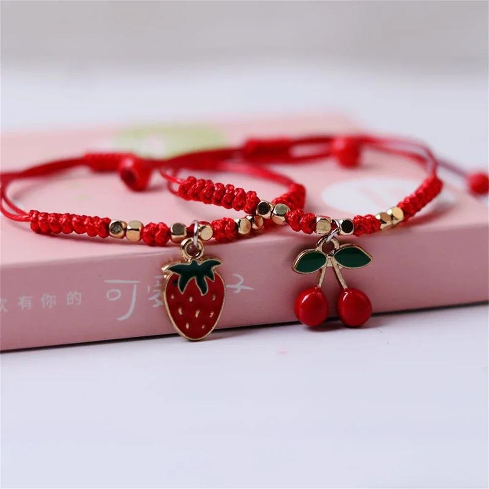 Top Trends: Handwoven Strawberry Cherry Bracelets Cute Red Rope Friendship Jewelry For Girls Sweet Fruit Pendan Accessories Fashion Gifts Shoppable Styles