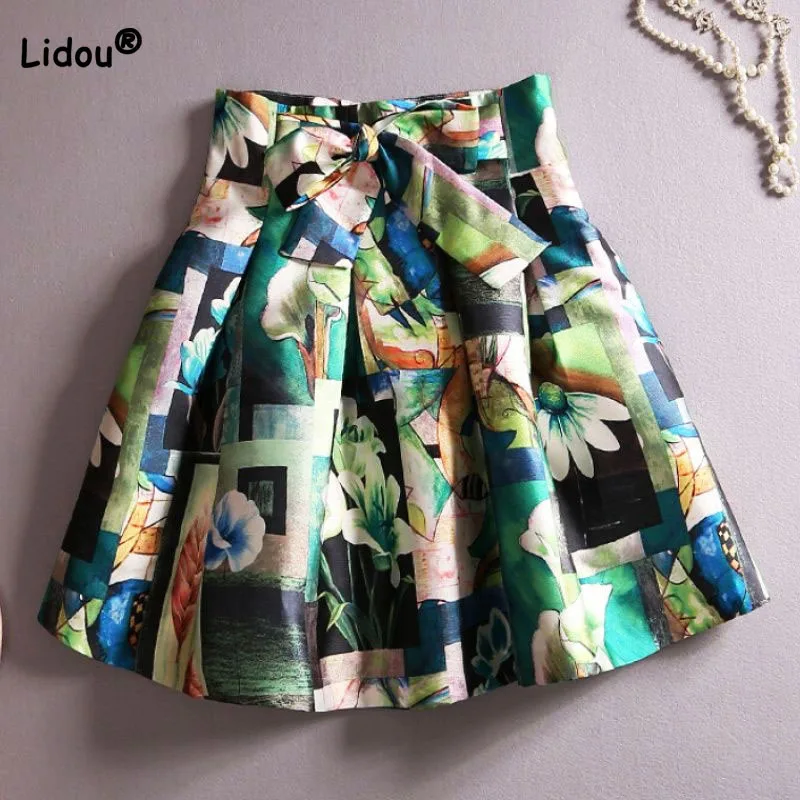 Top Trends: 2023 Summer Korean All-match Printed Vintage High Waist Skirt New Fashionable Women's Clothing Loose A-Line Mini Skirts Female Shoppable Styles