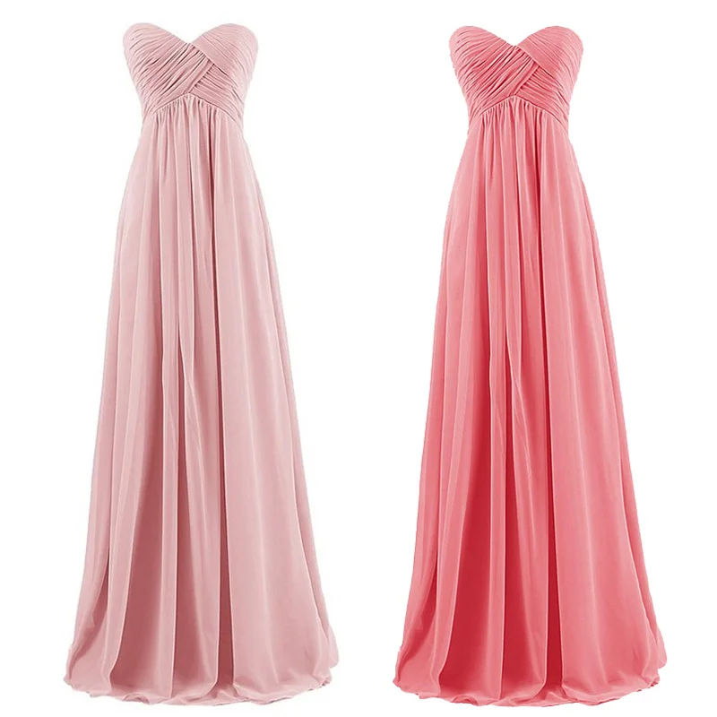 Top Trends: A Line Chiffon Pleat Elegant Strapless Sweetheart Bridesmaid Dresses Wedding Party Evening Formal Prom Robe De Soiree Zipper Shoppable Styles