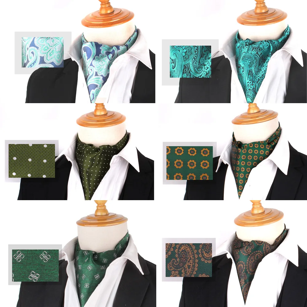 Top Trends: Green Pattern Cashew Tie For Men Wedding Formal Cravat Ascot Scrunch Self British Gentleman Polyester Paisley Neck Tie Luxury Shoppable Styles