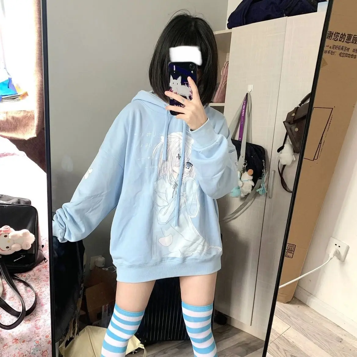 Top Trends: Women&#039;s Light Blue Japanese Secondary Yuan Otaku Cute Soft Sister Fall And Winter Loose Hundred With Hoodie Y2k Clothes Kpop Shoppable Styles