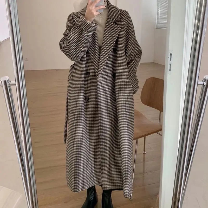 Top Trends: Women's Plaid Woolen Coat Autumn Woolen Coat Winter New Korean Style Jacket Women Overcoat Grey Brown Coat Women Office Shoppable Styles