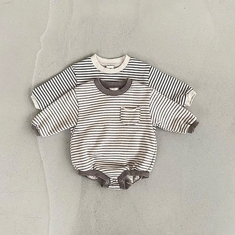 Top Trends: 2023 New Baby Long Sleeve Bodysuit Autumn Cotton Infant Girl Striped Jumpsuit Toddler Boy Casual Clothes Loose Baby Onesie 0-24M Shoppable Styles