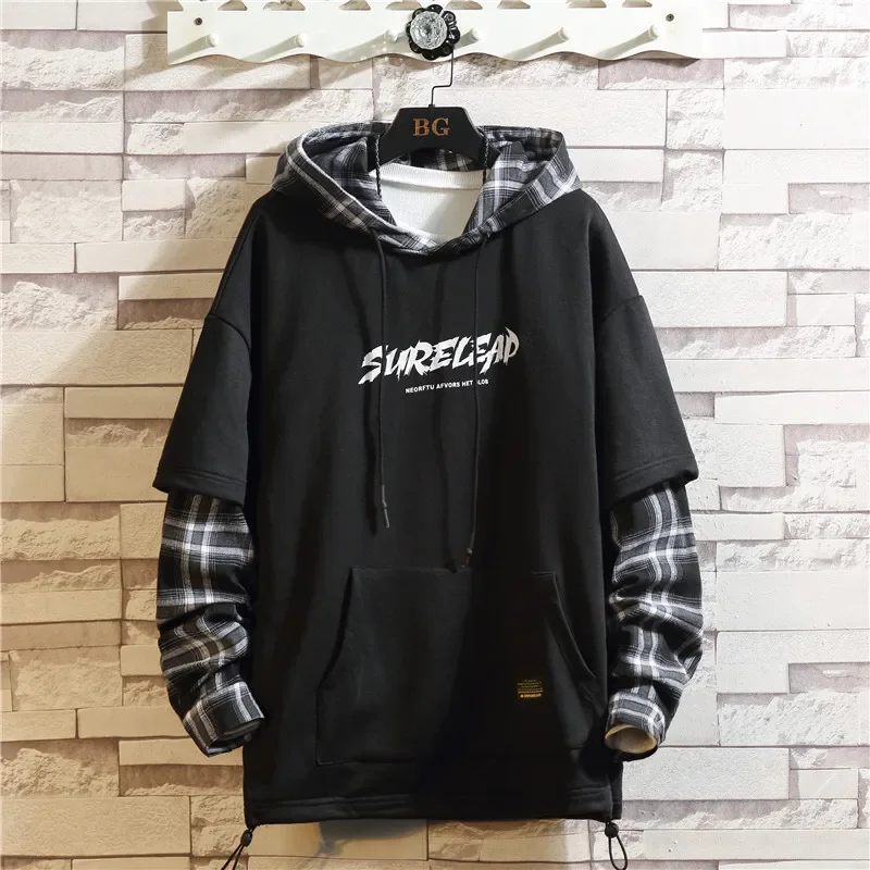 Top Trends: Black Patchwork Hoodies Autumn Spring Men's Sweatshirts Hiphop Punk Streetwear Casual Pullover New Plaid Hoodies Shoppable Styles