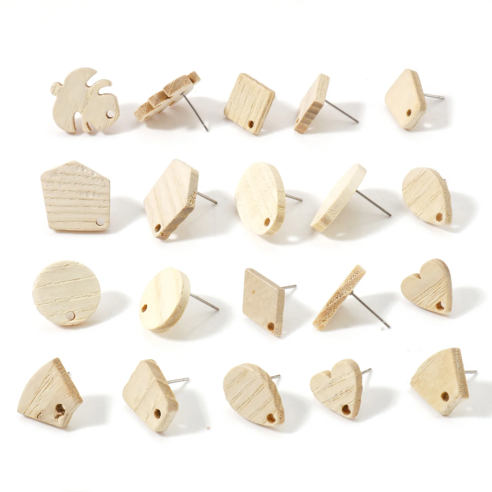 Top Trends: Fraxinus Wood Stud Earrings Findings Geometic Round Creamy-White Drop With Loop Ear Post Earring Women Jewelry Accessories, 10PCs Shoppable Styles