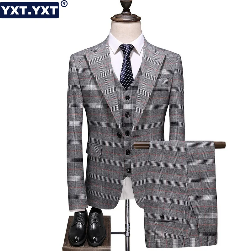 Top Trends: 2023 New Suits For Men Formal 3 Pcs Business Wedding Professional Suit Set Slim Plaid Blazers Jacket Pants Vest Male Pant Suit Shoppable Styles