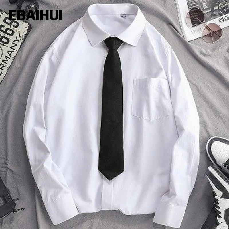 Top Trends: EBAIHUI Men&#039;s White Shirts With Tie Set DK Uniform Long-sleeved Blouses Japanese Korean Loose Couple Class Clothing Tops Shoppable Styles