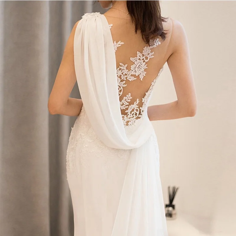 Top Trends: Sexy O-neck Sleeveless Bridal Mermaid Summer Chiffon Wedding DressBackless 2023 Lace Appliques Robe De Mariée Customize Shoppable Styles - Image 4