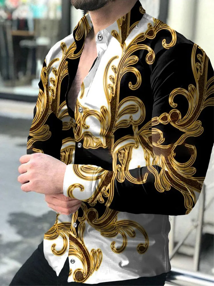 Top Trends: Hawaiian Shirts Luxury Golden Graphic Shirts Men Fashion Shirt Long Sleeve Cuba Lapel Beach Blouse Men Clothing Turn Over Shoppable Styles - Image 6