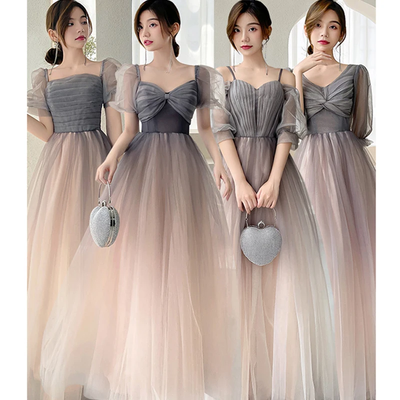 Top Trends: Temperament Bridesmaid Evening Dresses New Square Collar Sisters Group Dress Gradation Tulle A-line Floor-length Prom Party Gown Shoppable Styles - Image 3