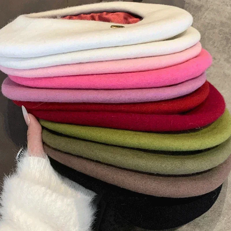 Top Trends: 21 Colors Autumn Winter Wool Berets Hats For Women French Artist Beret Street Painter Hat Girl Beret For Female Warm Cap Beanies Shoppable Styles