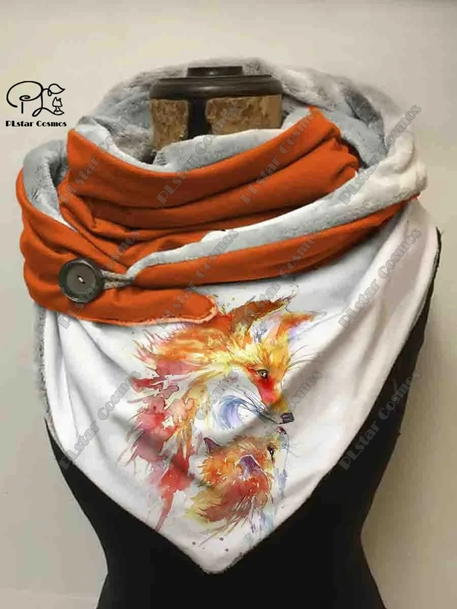 Top Trends: PLstar Cosmos 3D Printed Animal Series Cute Fox Pattern Printed Warm Shawl Scarf Spring And Winter Small Triangle Scarf H-2 Shoppable Styles