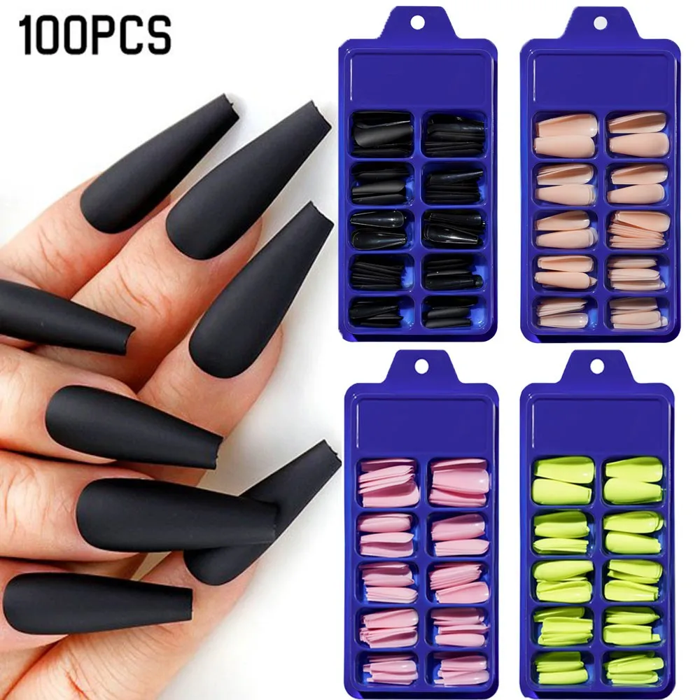 Top Trends: 100Pc Matte Press On Nails Long Ballerina False Nails Detachable Wearable Manicure Fake Tips Full Cover Ballet Acrylic Fake Nail Shoppable Styles