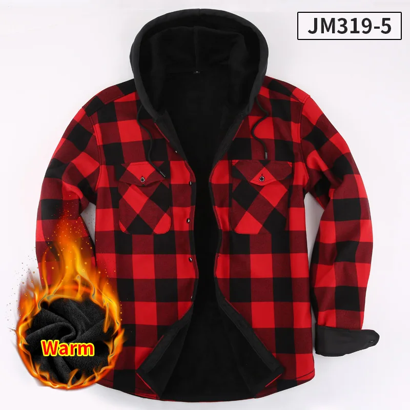 Top Trends: American New Men's Casual Large Size Plaid Shirt Autumn And Winter Hooded And Fleece Thick Shirt Long Sleeve Warm Shir Shoppable Styles