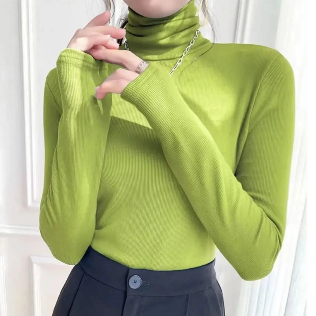 Top Trends: Korean All-match Turtleneck Knitted Pullovers Autumn Winter Women&#039;s Clothing 2023 Slim Fashionable Lady Contrast Color Sweaters Shoppable Styles