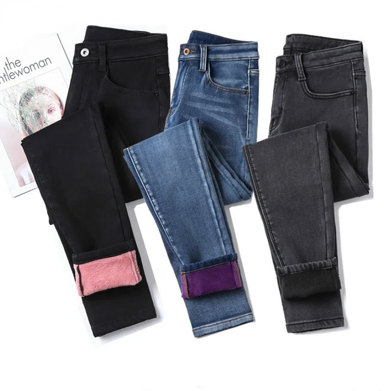 Top Trends: Winter Warm Jeans Woman 2022 High Waist Casual Velvet Ladies Trousers Female Pantalon Denim Jeans For Women Pants Clothe Shoppable Styles