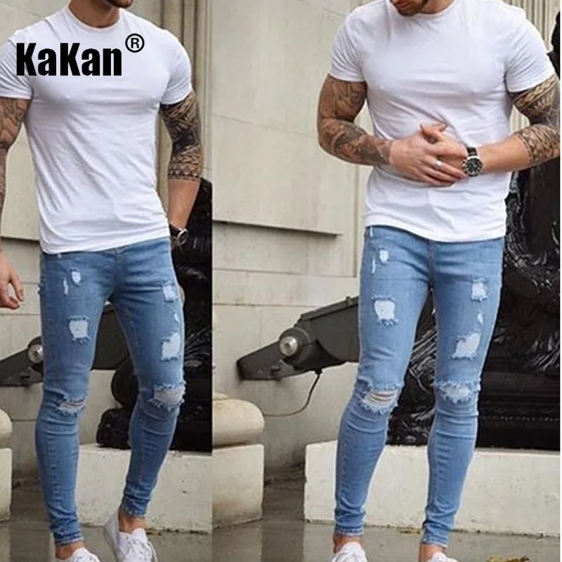 Top Trends: Kakan - European And American Autumn New Worn White Jeans For Men, Blue Black Men's Tight Feet Pants K14-4405 Shoppable Styles - Image 2