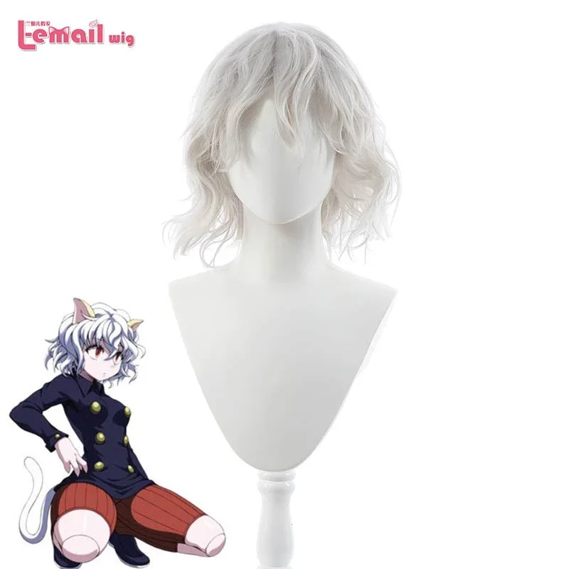 Top Trends: L-email Wig Synthetic Hair Hunter X Hunter Neferpitou Cosplay Wig Neferpitou Sliver White Short Curly Heat Resistant Women Wigs Shoppable Styles