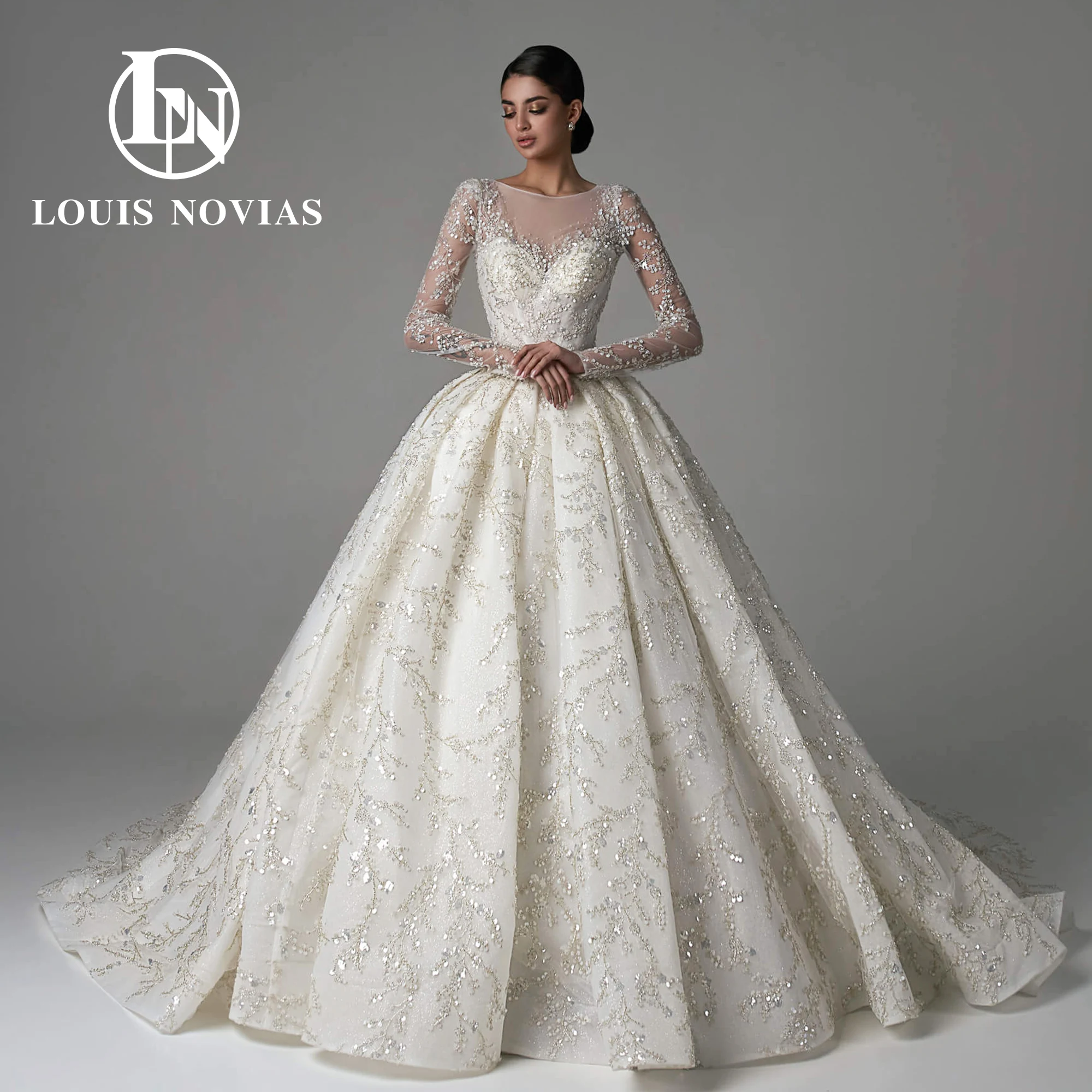 Top Trends: LOUIS NOVIAS Ball Gown Wedding Dress 2023 Long Sleeve Semi-Transparent Embroidery Champagne Fairy Wedding Gown Vestidos De Novia Shoppable Styles