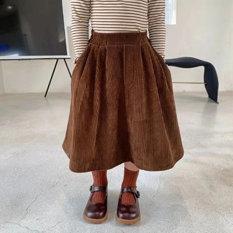 Top Trends: Fashion Baby Girl Corduroy Skirt Retro A-line Halfskirt Winter Autumn Spring Toddler Child High Waist Skirt Baby Clothes 1-14Y Shoppable Styles