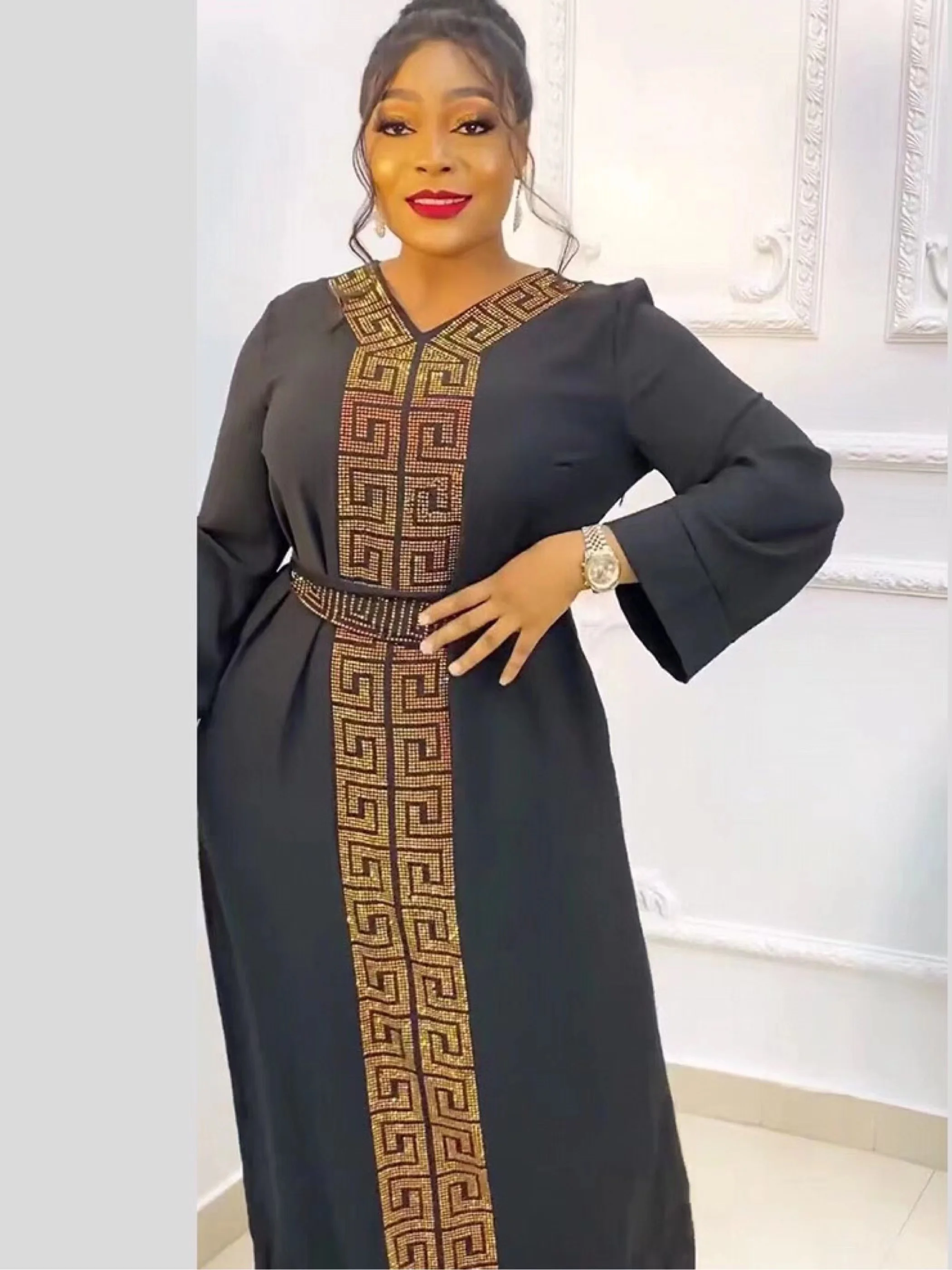 Top Trends: New African Autumn Abaya For Women Dubai Islamic Dress Black Diamonds Long Sleeve Arab Muslim Evening Dress Party Clothing Shoppable Styles