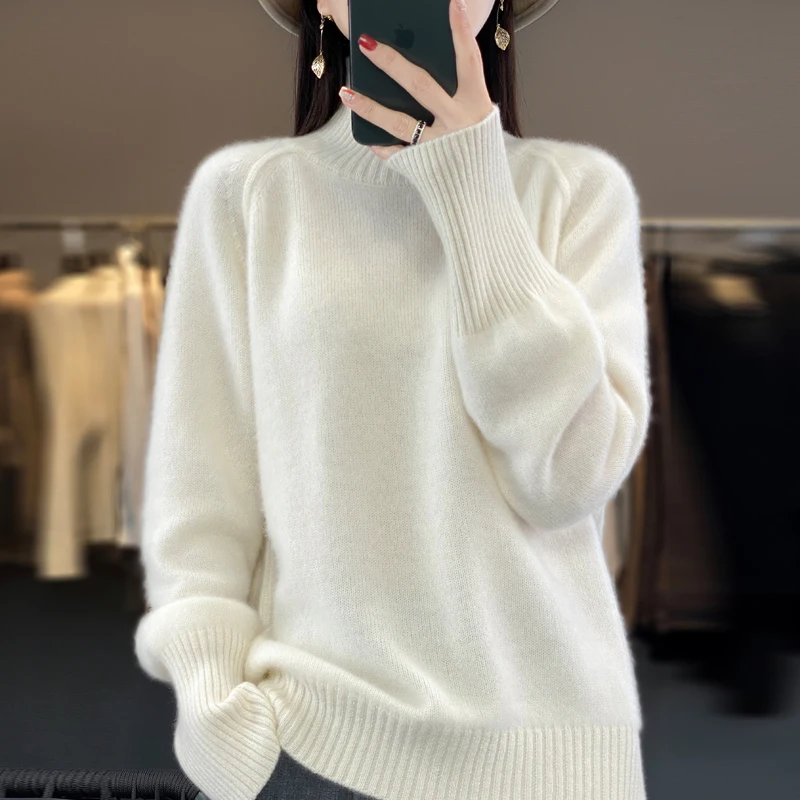 Top Trends: Lazy Style Thickened Women's High Neck 100% Woolen Sweater Long Sleeve Pullover Knitted Top 2023 Autumn / Winter New Underlay Shoppable Styles