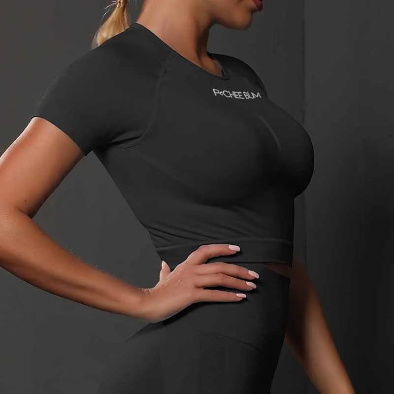 Top Trends: Pchee Bum Women Gym Seamless Shirts New Fashion Sports Fitness Crop Top Womens Ribber Round Collar Short Sleeve T-shirt Shoppable Styles - Image 5