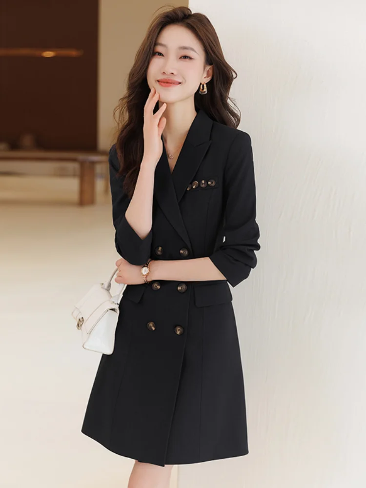 Top Trends: Fashion Korean Black Dress 2023 Fall And Winter New High-quality Office Women's Blazer Elegant Temperament Double-breasted Dress Shoppable Styles